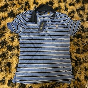 Ralph Lauren Polo golf blue and navy stripped polo tee shirt y2k